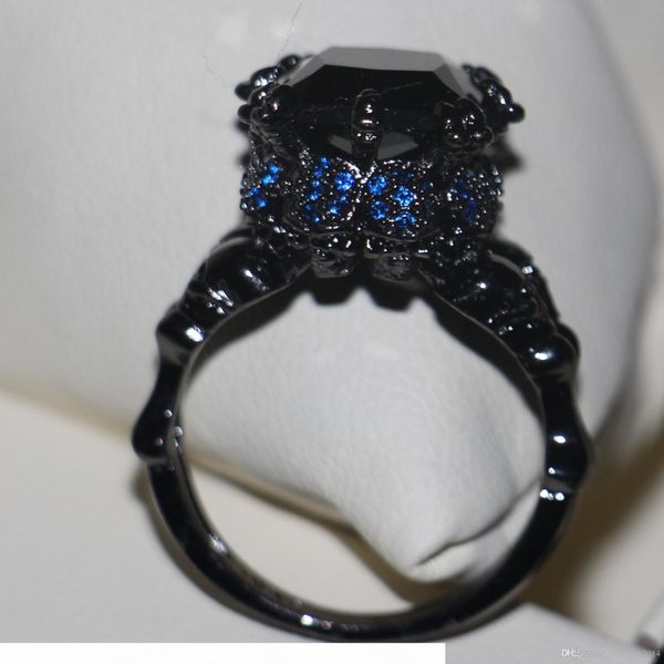 

victoria wieck vintage jewelry round 10kt white black golf filled sapphire gemstones simulated diamond wedding women band skull ring sz5-11, Silver