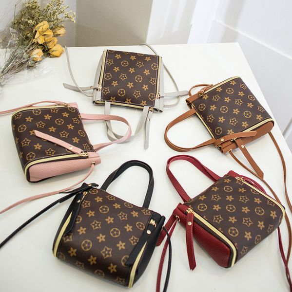 

Children printed handbags fashion new Girls PU leather one shoulder bags double zipper crossbody bags lady mini bags A3628, Black