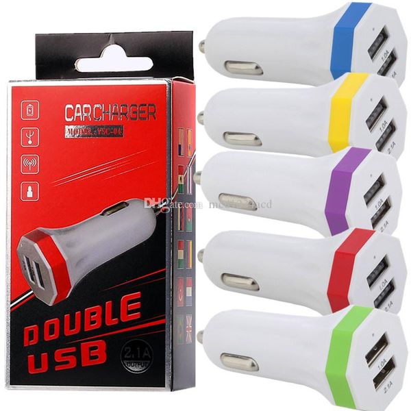 

mini car charger 2 ports 2.1a car charger power adapter for samsung htc smart android phone pc gps mp3 with box