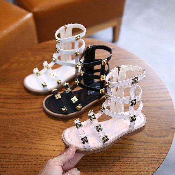 

2020 little girls gladiator sandals boots scrub leather summer white black high-fashion roman kid sandals toddler baby shoes
