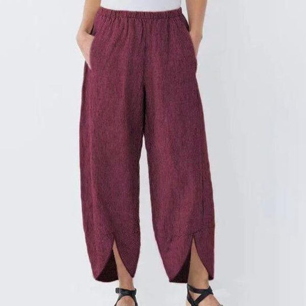 

laamei vintage solid pants women autumn trousers casual elastic waist asymmetrical pantalon female cropped pants oversized 5xl, Black;white