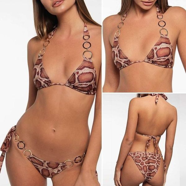 

2020 ring swimsuit brazilian leopard bikini female biquinis triangle swimwear women bathing suit summer beach wear, White;black