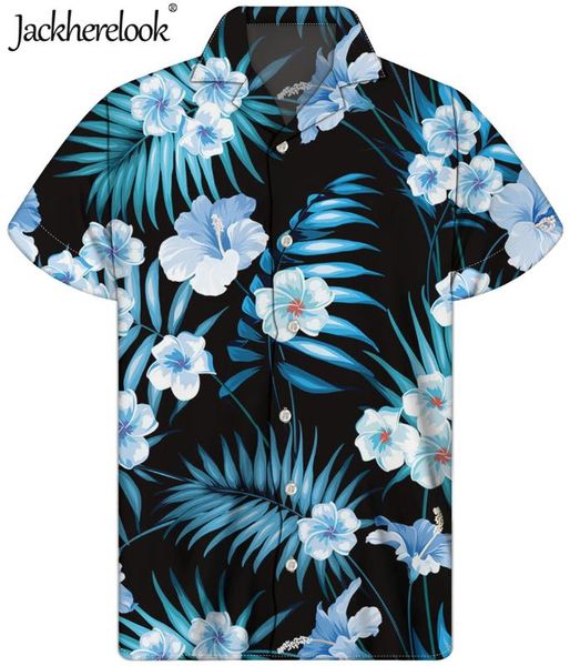 

men's casual shirts jackherelook summer loose tropical floral print hawaiian shirt short sleeved men streetwear clothing camisa, White;black