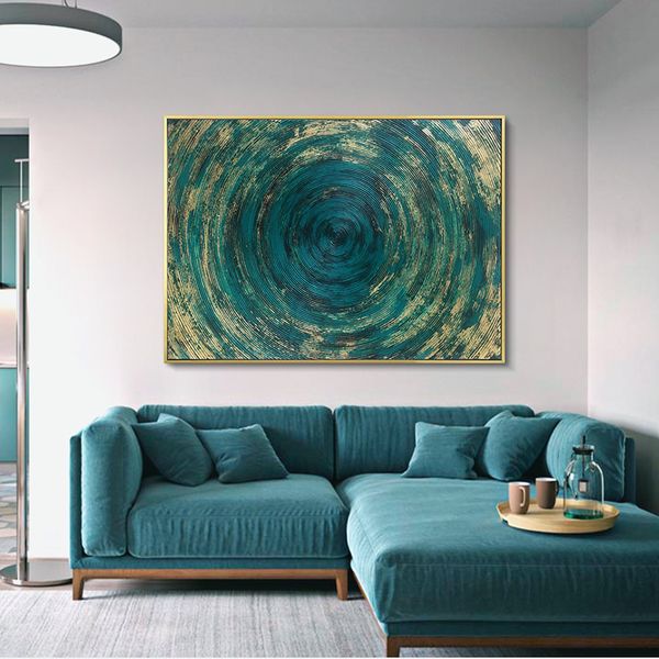 

new chinese style living room porch horizontal hand-painted texture decorative oil painting gray green abstract atmosphere ring hanging pain