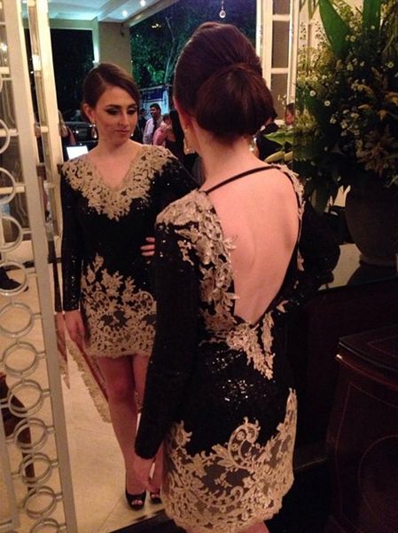 

little black длинные рукава коктейльные платья с кружевом аппликация v шеи sexy клубные платья партии открытое назад короткие мини мантий вы