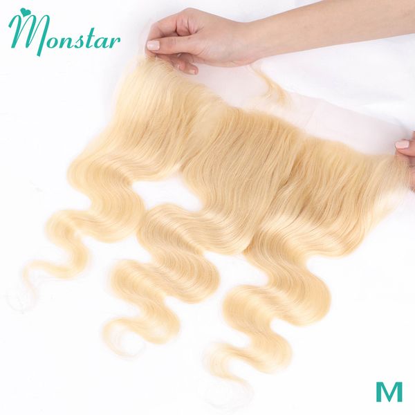

monstar 13x4 613 blonde preplucked lace frontal closure bleached knot with baby hair brazilian body wave frontal remy human hair, Black