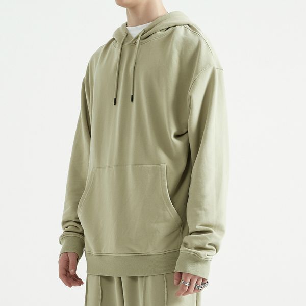 

8colors garment-wash terry raglan hoodie autumn hip hip relaxed pullover, Black