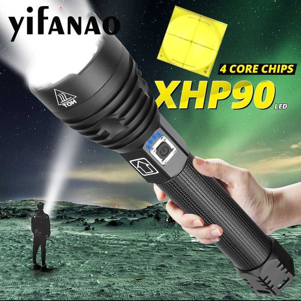 

brightest xhp70.2 xhp90 rechargeable led powerful torch super waterproof zoom hunting light use 18650 or 26650 battey