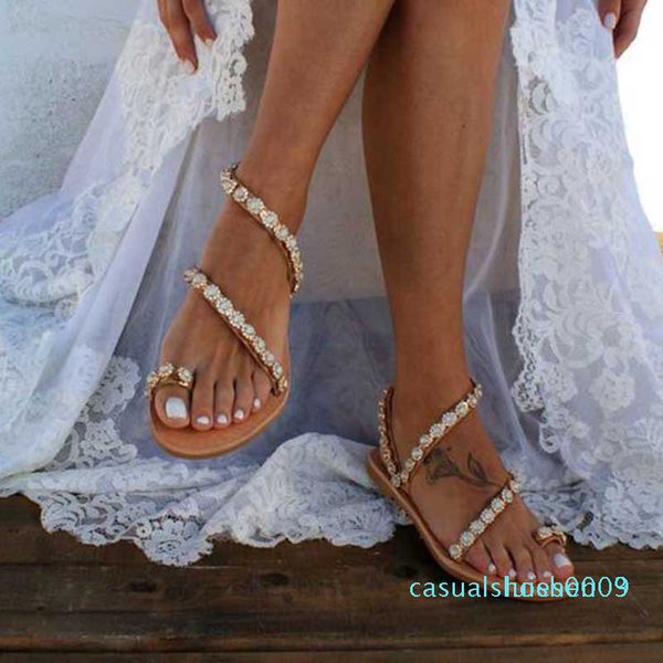 

shujin women sandals summer shoes flat pearl sandals comfortable string bead slippers women casual size 35 - 43l c09 l03, Black