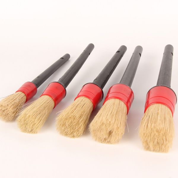 

5pcs natural boar hair detail brush car cleaning detailing set automotive detailing for car cleaning dirt dust clean brushes