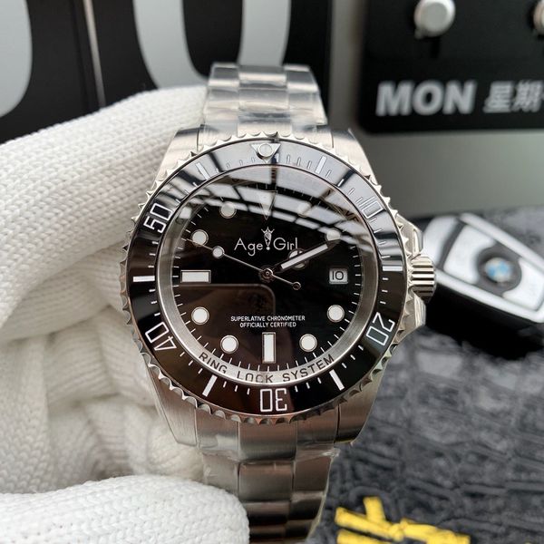 

new men ceramic bezel stainless steel automatic mechanical black blue sport sapphire bracelet date watch 44mm, Slivery;brown