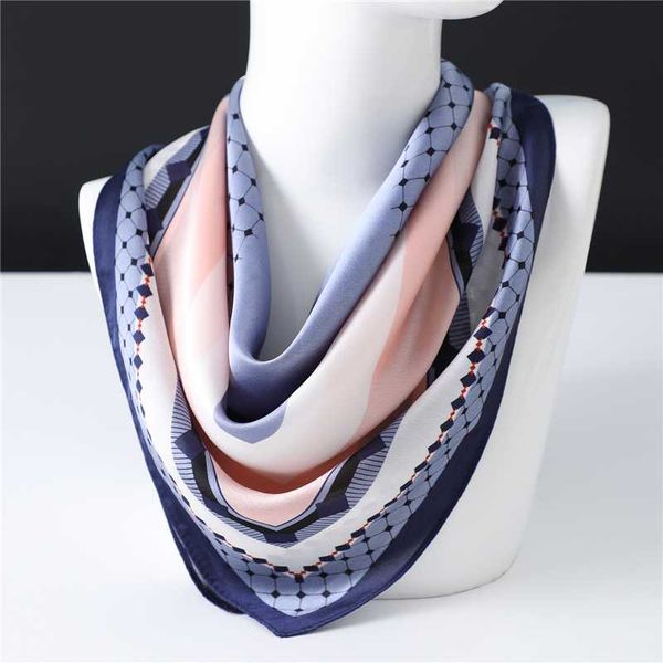 

70*70cm square scarf neck hair tie band women elegant dot print scarves headband foulard female neckerchief, Blue;gray