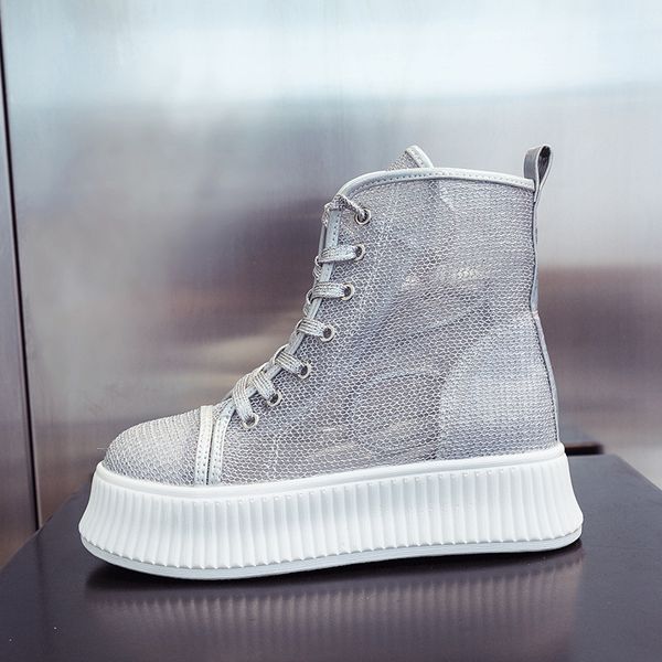 

high-cut breathable thick-soled platform shoes summer new lace casual mesh shoes women cs04, Black