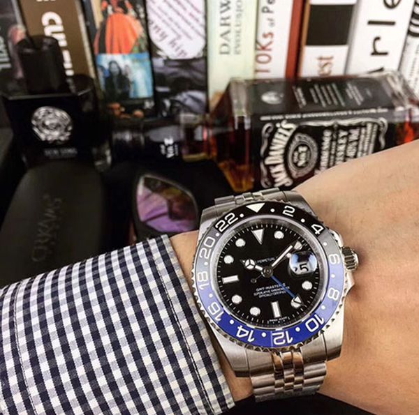 

u1 factory batman ceramic bezel gmt mens watches automatic mechanical sapphire watch black dial jubilee band wristwatches, Slivery;brown