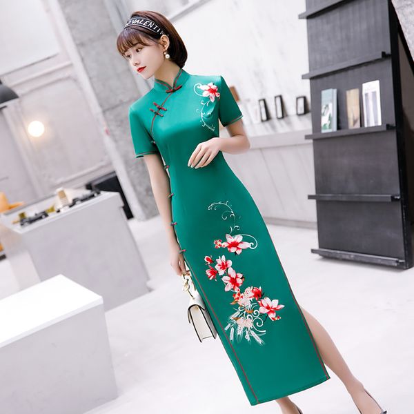 

ethnic clothing -4xl satin cheongsam traditional chinese dress long banquet, Red