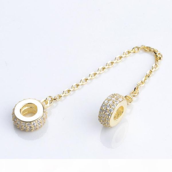 

y women 3 colors 925 sterling silver clear cz safety chain 14k rose gold plated fit pandora charms bracelet diy jewelry making