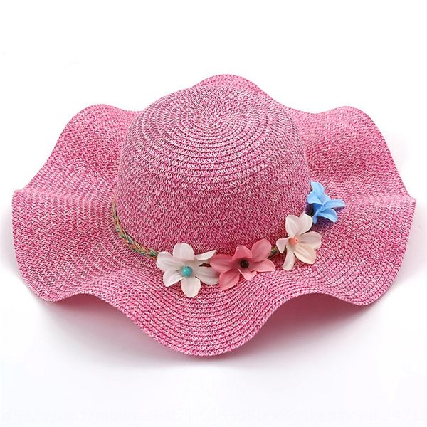 

summer parent-child straw flower beach bow wavy edge sun straw sun big brim foldable hat outdoor sunshade hat, Blue;gray