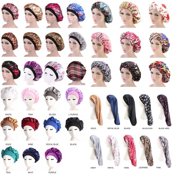 

new fashion solid color women flower print night sleeping cap hair care bonnet hat head cover elastic band headwrap, Blue;gray