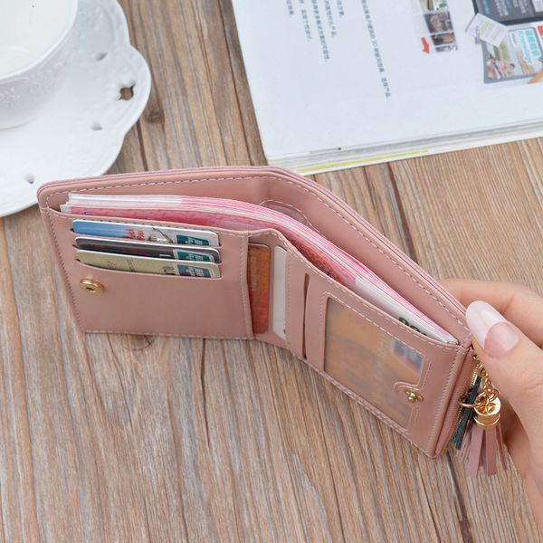 

2020 women wallets with zipper pink phone pocket purse card holder patchwork women long wallet lady tassel short coin purse, Red;black