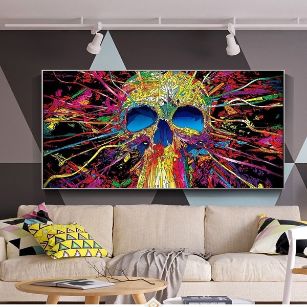 

abstract colorful skull graffiti oil painting on canvas modern pop art posters and prints wall pictures for living room bedroom decoration