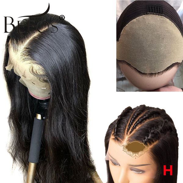

beeos 13*6 lace front human hair wigs undetactable brazilian remy hair wigs 130% straight fake scalp glueless lace wig baby hair, Black