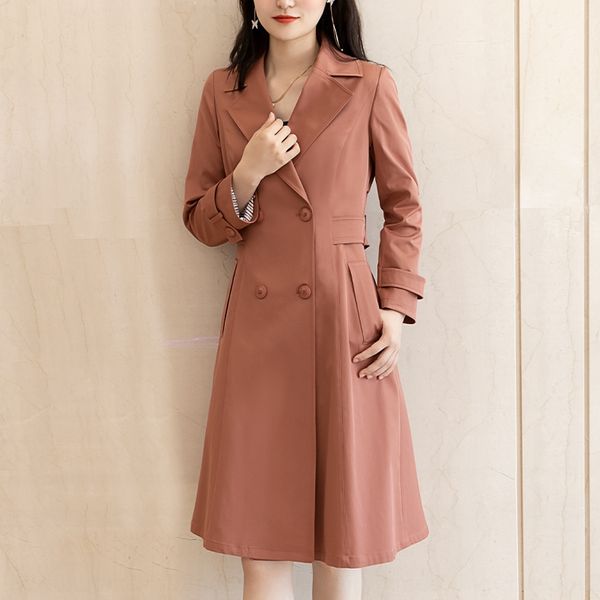 

uaxov women's trench windbreaker coat 2020 autumn new korean style solid color double-breasted temperament over-the-knee long trench co, Tan;black