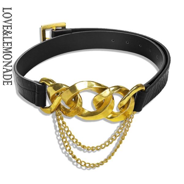 

love&lemonade popular geometric metal black pu belt acc0027, Black;brown