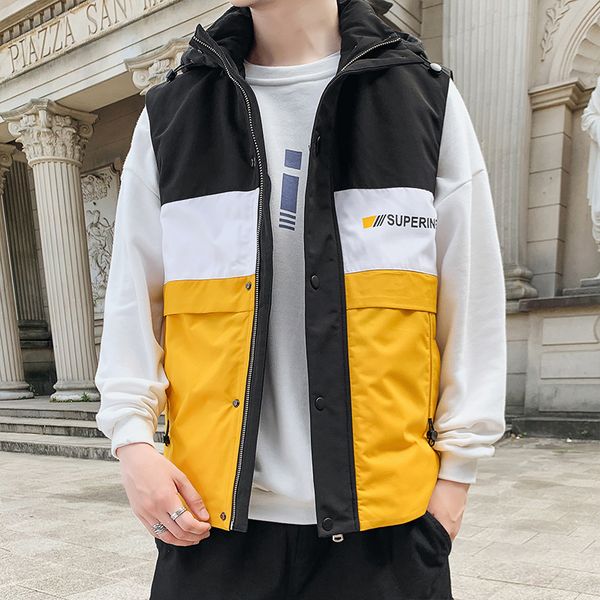 

browon men brand 2020 vest jacket men new winter warm sleeveless jacket male fashion waistcoat vest plus size m-4xl, Black;white