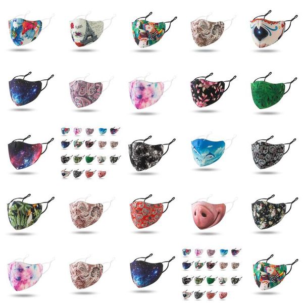 

silver designer face mask reusable funny nose masks mascherine high fashion washable cloth black red starry sky mask obaqu zlstore007