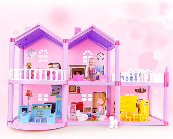 

diy educational family doll villa castle with abs plastic furnitures girl gifts dream dollhouse toys house for 6 years y200414