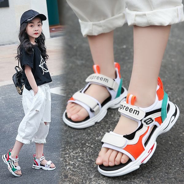 

girls' 2020 new medium sandals baby and large children's korean boys' sandals open-toed baby shoes children's casual sho, Black;red