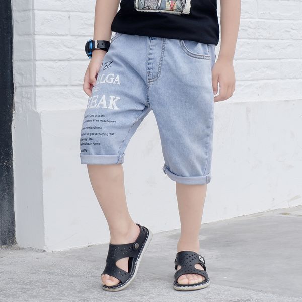 

jzs6q 2020 new boys' cropped nine nine pants summer small middle and big children korean style letter elastic boys' sports cropped, Blue