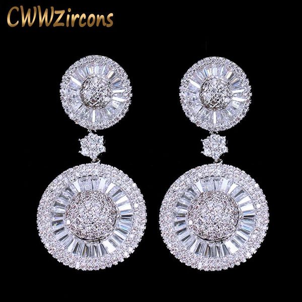

cwwzircons stunning cubic zircon micro pave bridal big round drop earring for wedding gift accessories cz257 t200225, Silver