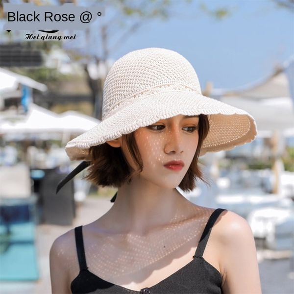 

summer women's foldable knitted butterfly butterfly empty bowknot large eaves sun hat outdoor sun hat, Blue;gray