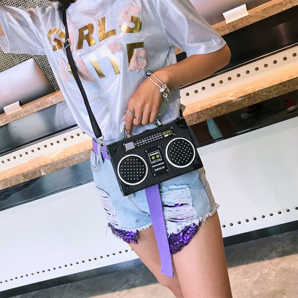 

personality sequin radio style crossbody bags for women pu leather fashion ladies hand bag harajuku shoulder messenger bag mini