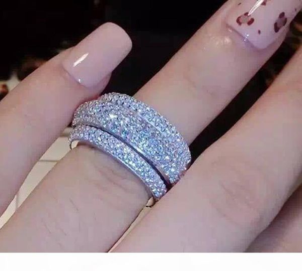 

виктория вику роскошные ювелирные изделия полный крошечный 5a цирконий 925 стерлингового серебра белый топаз свадебные обручальное кольцо ди, Silver