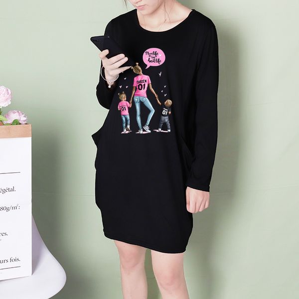 

women's dresses summer autumn casual dress women's fashion print t-shirt dress women brief skirt cotton blend asian size s-5xl a79, Black;gray