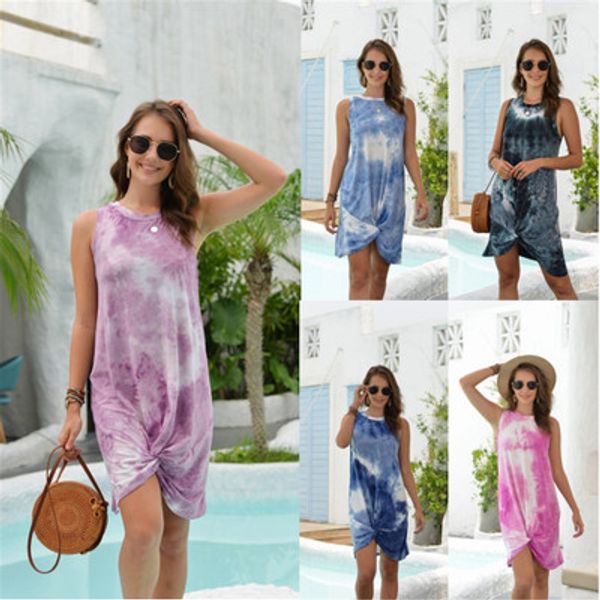 

women sleeveless tie-dye dress 2020 new trend style summer dress womens panelled fashion dresses designer a-line skirts, Black;gray