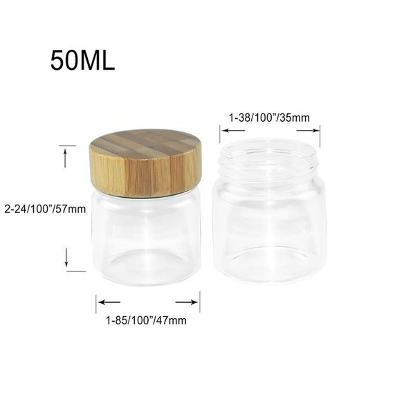 Kapazität: 50 ml Glasflaschen mit Aluminium-Bambus-Doppelkappe, kleine transparente Mini-Glasfläschchen