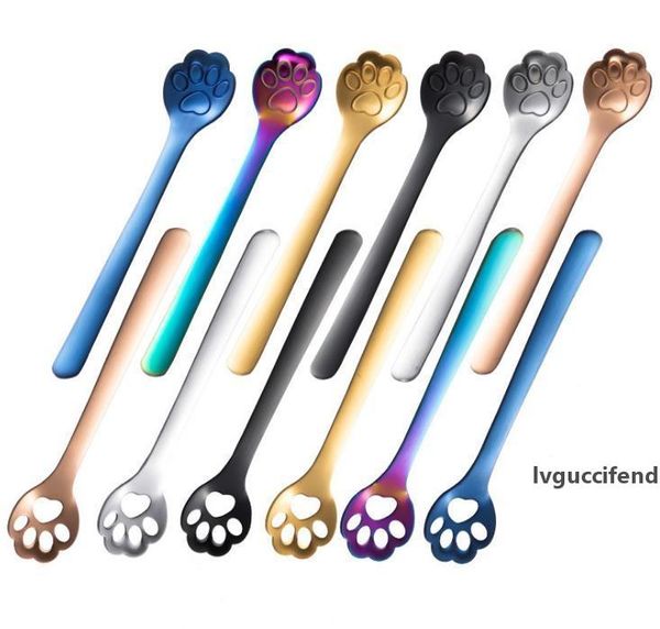 

100pcs cat paw claw hollow spoon 304 stainless steel stirring spoon tea coffee dessert spoons cute cafe kitchen tableware sn608