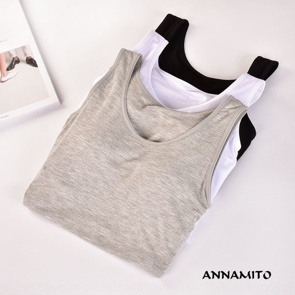 

anna mitu-modal with chest pad women's all-in-one underwear with bra cup without steel underwear vestvest vest ring, White