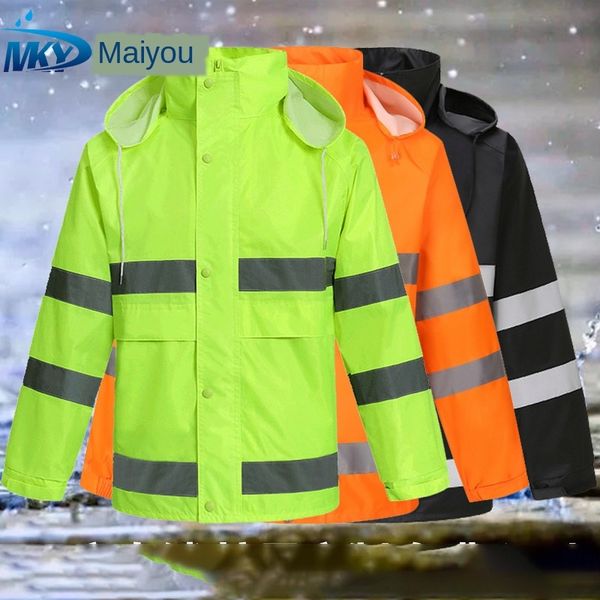 

fluorescent green reflective and raincoat set for duty highway sanitation emergency safety oxford cloth oxford cloth raincoat, Black