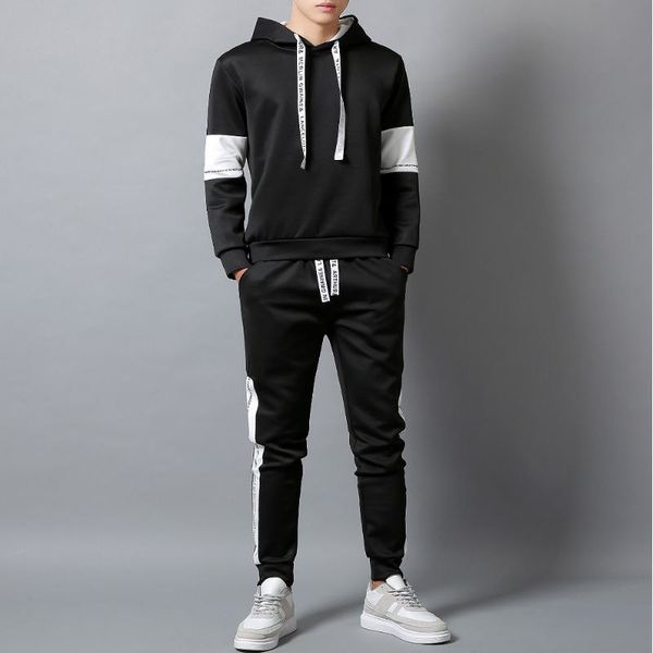 

mmen sets sport suit tracksuit outfit suit 5xl 2 piece set suits hoodies & long pants warm mens spring autumn hoodie set clothin, Black