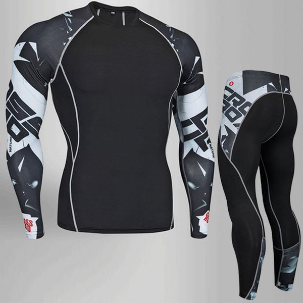 

men's tracksuit gym fitness compression sports suit clothes running jogging sport wear exercise workout tights rashgard male, Black;blue