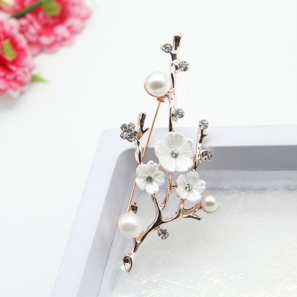 

handmade natural plum blossom brooches pins for women vintage freshwater pearl brooch bouquet for wedding party, Gray