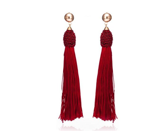 Nova Moda Tassel Brincos Chandelier Boho Bohemian longo colorido jóias exageradas Alloy Dangle Dangling Brincos para Mulheres