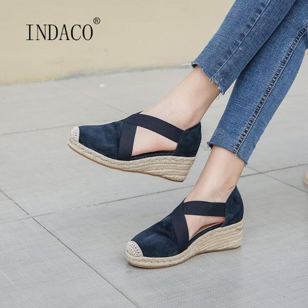 

sandals women wedge blue platform leather summer shoes 5.5cm, Black