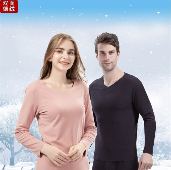 

f6vxv new warm and clothes couple seamless underwear men's and women's round neck autumn clothes autumn pants fleece sanding therm, Black;brown