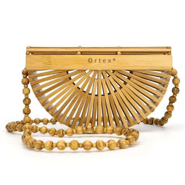 

bamboo semi-circular bag high-grade wood rattan bag creative fashion woven shoulder crossbody beach outdoor clutch