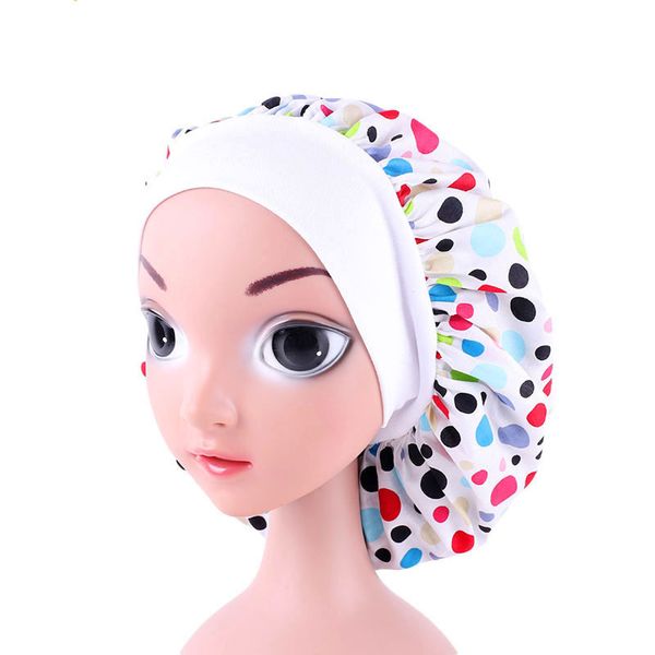 

new fashion kids floral dot print cotton bonnet children night sleep cap hair care soft hat head cover, Blue;gray